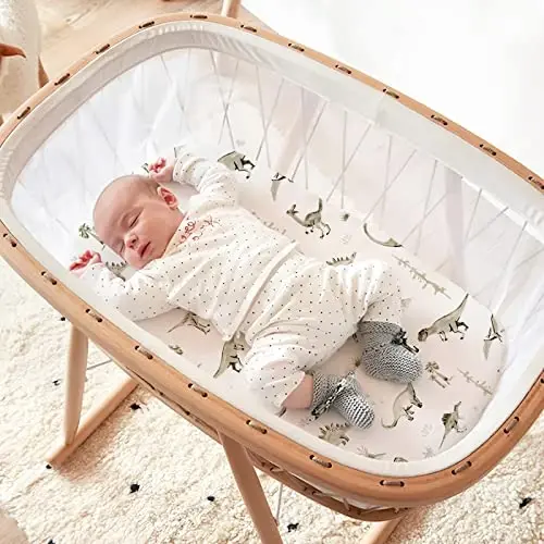 Ultra Soft Stretchy Jersey Knit Fitted Bassinet Sheets 3 Pack, Universal Fitted for Baby Cradle Moses Basket Oval Rectangle Mattress Safe and Snug, Bassinet Fitted Sheets for Boy, Dinosaur Print - 4