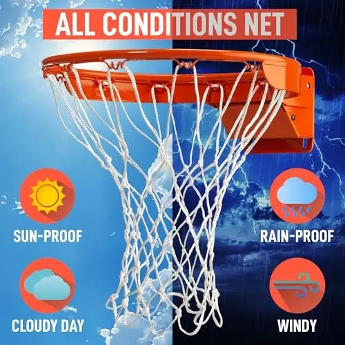 Ultra Sport Tovarlari Og'ir Vazifali Basketbol To'ri almashtirish - Barcha ob-havo sharoitlariga chidamli Anti-Qamchi, Standart ichki yoki tashqi jantlarga mos keladi - 12 halqa - 1