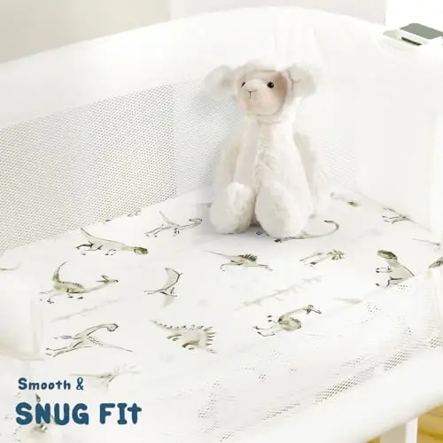 Ultra Yumshoq Cho'ziluvchan Jersi Trikotajli O'rnatilgan Bassinet Prokladkalari 3 Paket, Kichkintoy Beshik Muso Savati Oval To'rtburchak Matras uchun Universal O'rnatilgan Xavfsiz va Qulay, O'g'il bola uchun Bassinet Prokladkalari, Dinozavr Nashri - 3