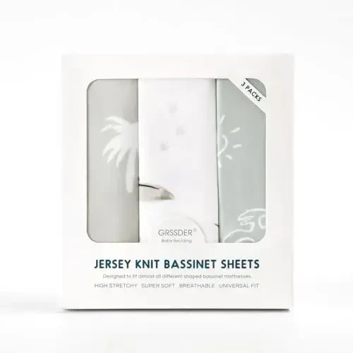 Ultra Soft Stretchy Jersey Knit Fitted Bassinet Sheets 3 Pack, Universal Fitted for Baby Cradle Moses Basket Oval Rectangle Mattress Safe and Snug, Bassinet Fitted Sheets for Boy, Dinosaur Print - 2