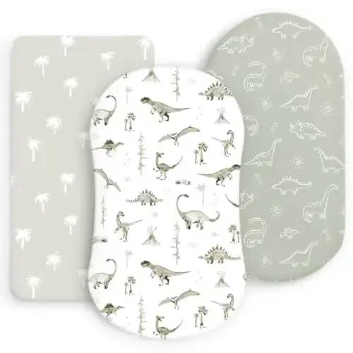 Ultra Soft Stretchy Jersey Knit Fitted Bassinet Sheets 3 Pack, Universal Fitted for Baby Cradle Moses Basket Oval Rectangle Mattress Safe and Snug, Bassinet Fitted Sheets for Boy, Dinosaur Print - ULTRA