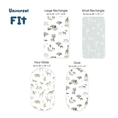 Ultra Soft Fitted Bassinet Sheets 3 Pack, Universal Fitted for.Baby Cradle Moses Basket Oval Rectangle Mattress Safe and Snug, Stylish Bassinet Mattress Sheets for Baby, Cute Animals Print - 6