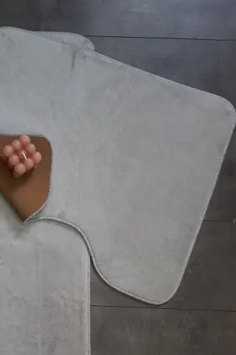 Ultrasoft Düz Gümüş Gri 3’lü Banyo Paspası Halısı Seti Kaymaz Tabanlı Yıkanabilir Klozet Takımı - Gümüş Gri - 5
