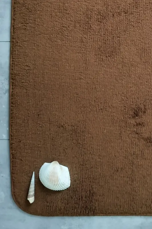 Ultrasoft Düz Kahve 3’lü Banyo Halısı Paspası Seti Kaymaz Deri Tabanlı Yıkanabilir Klozet Takımı-Kahve - 6