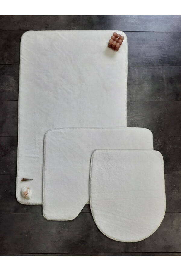 Ultrasoft Düz Krem 3’lü Banyo Halısı Paspası Seti Kaymaz Tabanlı Makinede Yıkanabilir Klozet Takımı - Krem - 1