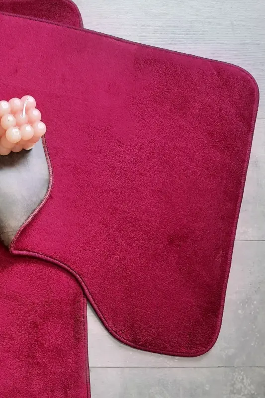 Ultrasoft Düz Mürdüm 3’lü Banyo Halısı Paspası Seti Kaymaz Deri Tabanlı Yıkanabilir Klozet Takımı-Mürdüm - 5