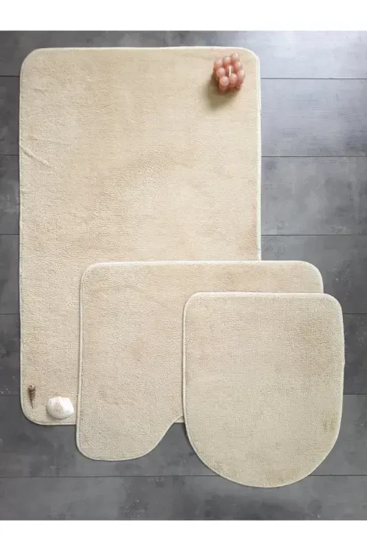 Ultrasoft Düz Vizon 3’lü Banyo Halısı Paspası Kaymaz Deri Taban Makinede Yıkanabilir Klozet Takımı-Vizon - 1