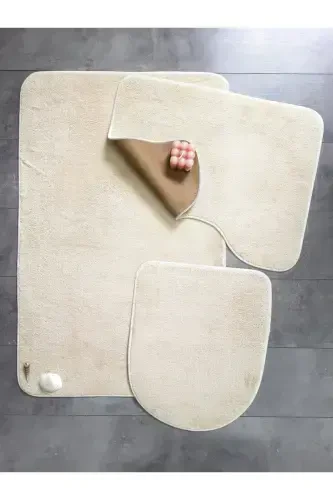 Ultrasoft Düz Vizon 3’lü Banyo Halısı Paspası Kaymaz Deri Taban Makinede Yıkanabilir Klozet Takımı-Vizon - BONNY HOME (1)