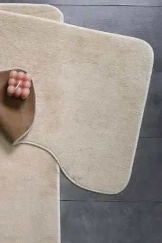 Ultrasoft Düz Vizon 3’lü Banyo Halısı Paspası Kaymaz Deri Taban Makinede Yıkanabilir Klozet Takımı-Vizon - 5