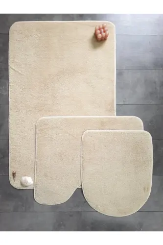Ultrasoft Düz Vizon 3’lü Banyo Halısı Paspası Kaymaz Deri Taban Makinede Yıkanabilir Klozet Takımı-Vizon 