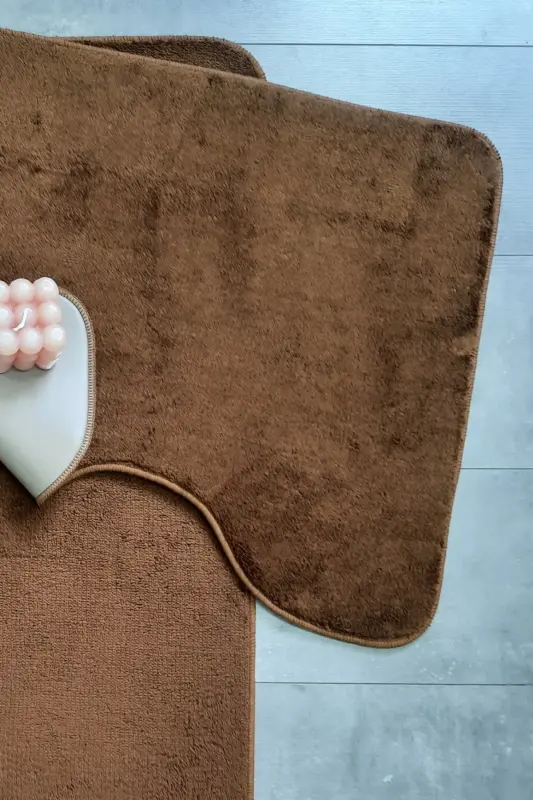 Ultrasoft Plain Coffee 3-Piece Bathroom Rug Mat Set Non-Slip Leather Based Washable Toilet Seat Cover Set-Coffee - 5