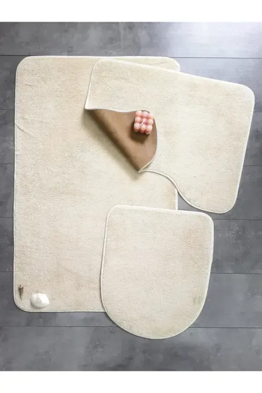 Ultrasoft Plain Mink 3-Piece Bathroom Rug Mat Non-Slip Leather Base Machine Washable Toilet Seat Cover Set-Mink - 2