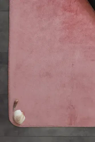 Ultrasoft Plain Powder 3-Piece Bath Rug Mat Set Non-Slip Base Machine Washable Toilet Seat Cover Set-Powder - 7