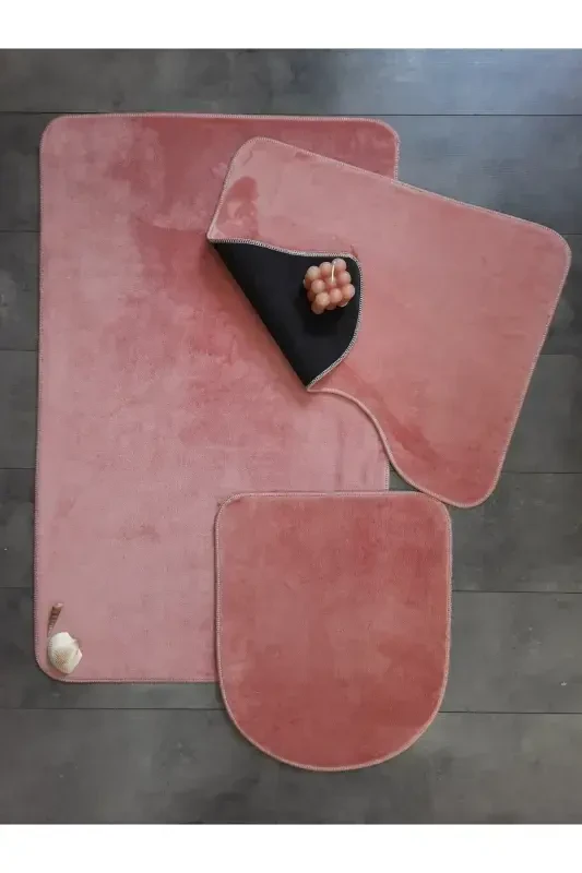 Ultrasoft Tekis Pudra 3'li Vanna Gilam Pato'si To'plami Sirpanmaydigan Taglik Mashinada Yuviladigan Unitaz Garnituri-Pudra - 2