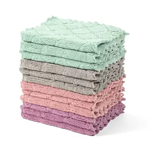 UMANI 12 Pack Kitchen Dish Cloths, Ultra Soft Absorbent Quick Drying Dish Towels, Nonstick Oil Microfiber Cleaning Cloth, Machine Washable Coral Fleece Cleaning Rags (Multicolor) - 3