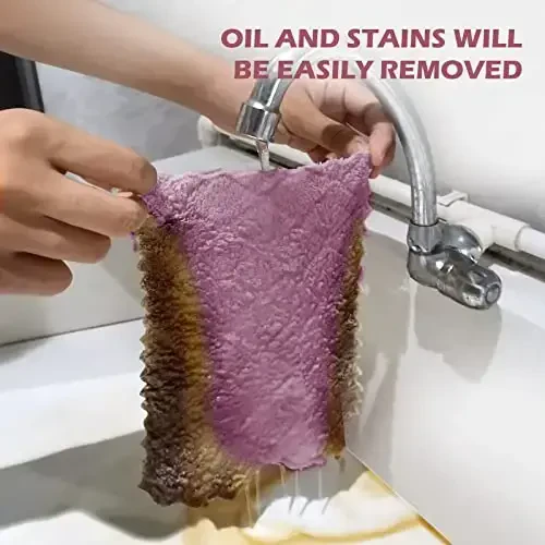 UMANI 12 Pack Kitchen Dish Cloths, Ultra Soft Absorbent Quick Drying Dish Towels, Nonstick Oil Microfiber Cleaning Cloth, Machine Washable Coral Fleece Cleaning Rags (Purple) - 4