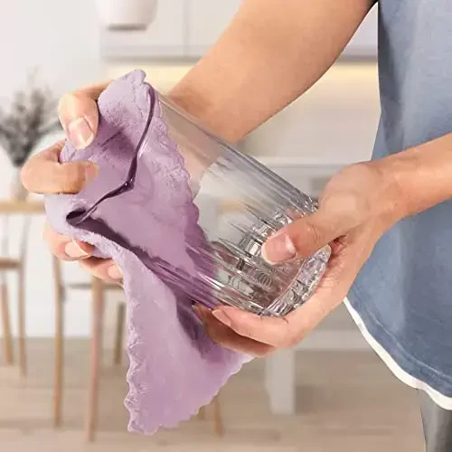 UMANI 12 Pack Kitchen Dish Cloths, Ultra Soft Absorbent Quick Drying Dish Towels, Nonstick Oil Microfiber Cleaning Cloth, Machine Washable Coral Fleece Cleaning Rags (Purple) - 5