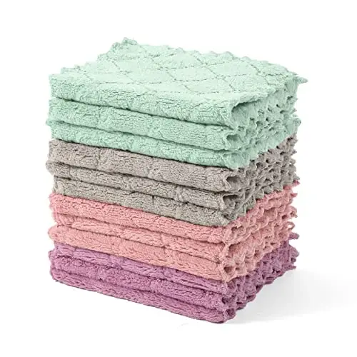 UMANI 12 Pack Kitchen Dish Cloths, Ultra Soft Absorbent Quick Drying Dish Towels, Nonstick Oil Microfiber Cleaning Cloth, Machine Washable Coral Fleece Cleaning Rags (Multicolor) - 3