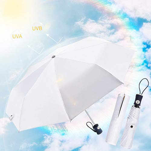 Umbrella Folding Travel Umbrella Auto Open and Close Windproof, Rainproof & 99.9% UV Protection Parasol with Black Anti-UV Coating (White) - 4