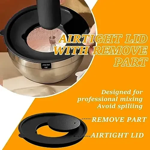 Umite Chef Mixing Bowls with Airtight Lids, 26Pcs Stainless Steel Bowls Set, 3 Grater AttacModazoneents & Black Non-Slip Bottoms Size 7, 4, 2.5, 2.0,1.5, 1QT, Great for Mixing & Serving - 5