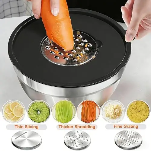 Thickened Heavy-Duty 26pcs Stainless Steel Bowl, Mixing Bowl Set with Lid, Grater AttacModazoneent, Non-Slip Bottom and Kitchen Gadget Set, Sizes 7, 4, 2.5, 2.0, 1.5, 1QT, Ideal for Mixing and Serving - 2