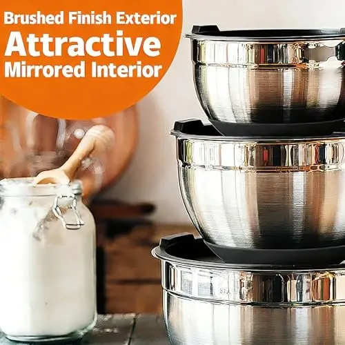 Thickened Heavy-Duty 26pcs Stainless Steel Bowl, Mixing Bowl Set with Lid, Grater AttacModazoneent, Non-Slip Bottom and Kitchen Gadget Set, Sizes 7, 4, 2.5, 2.0, 1.5, 1QT, Ideal for Mixing and Serving - 5