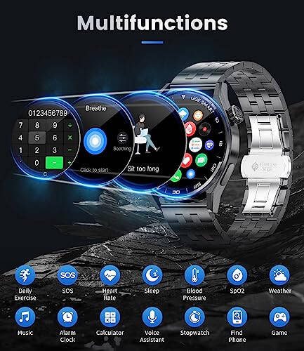 Умные часы для мужчин Bluetooth-звонки (ответ/звонок), 1.39'' IP68 Smartwatch для телефонов Android и iPhone, совместимые с частотой сердечных сокращений/SpO2/кровяным давлением, голосовым помощником, калькулятором, шагомером - 11