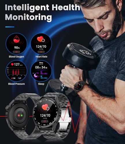 Умные часы для мужчин Bluetooth-звонки (ответ/звонок), 1.39'' IP68 Smartwatch для телефонов Android и iPhone, совместимые с частотой сердечных сокращений/SpO2/кровяным давлением, голосовым помощником, калькулятором, шагомером - 4