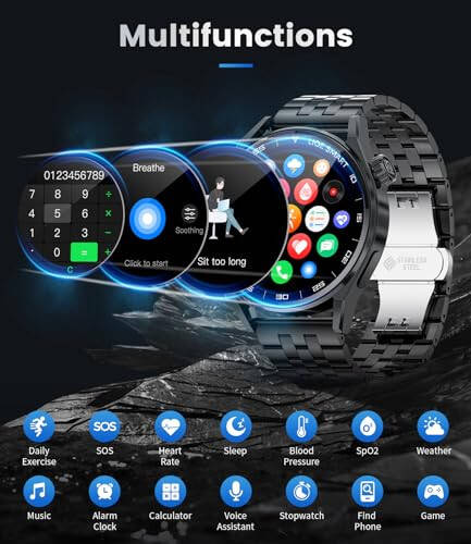 Умные часы для мужчин Bluetooth-звонки (ответ/звонок), 1.39'' IP68 Smartwatch для телефонов Android и iPhone, совместимые с частотой сердечных сокращений/SpO2/кровяным давлением, голосовым помощником, калькулятором, шагомером - 6