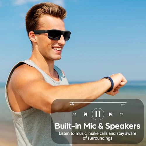 Умные очки, поляризованные Bluetooth-солнцезащитные очки с динамиком, голосовым помощником, открытым ухом, защитой от ультрафиолета, наружные аудио очки - GAXABI (1)