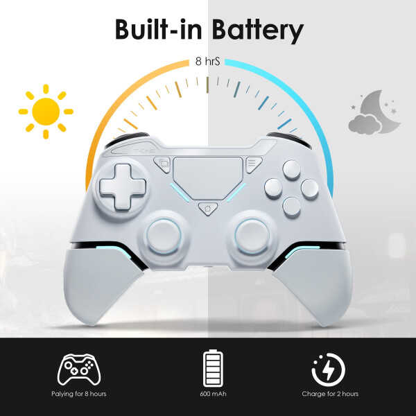 UModazone Kablosuz PS4/Pro/Slim/PC için Kumanda, Bluetooth Gamepad Uzaktan Joystick'i LED Işık/Çift Darbe/Dokunmatik Yüzey/Stereo Kulaklık Girişi/Altı Eksenli Hareket/Programlanabilir/Turbo, Teknoloji Beyazı - 5