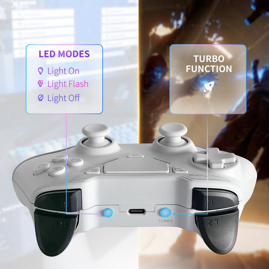 UModazone Kablosuz PS4/Pro/Slim/PC için Kumanda, Bluetooth Gamepad Uzaktan Joystick'i LED Işık/Çift Darbe/Dokunmatik Yüzey/Stereo Kulaklık Girişi/Altı Eksenli Hareket/Programlanabilir/Turbo, Teknoloji Beyazı - 7