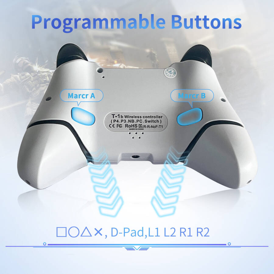 UModazone Kablosuz PS4/Pro/Slim/PC için Kumanda, Bluetooth Gamepad Uzaktan Joystick'i LED Işık/Çift Darbe/Dokunmatik Yüzey/Stereo Kulaklık Girişi/Altı Eksenli Hareket/Programlanabilir/Turbo, Teknoloji Beyazı - 8