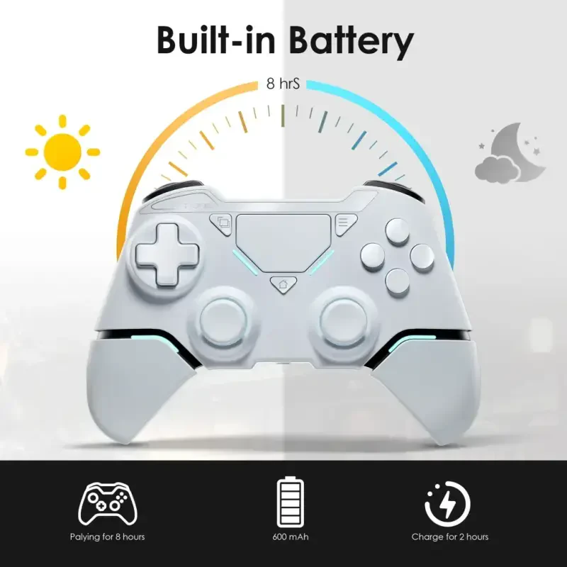 UModazone Wireless Controller for P4/Pro/Slim/PC,Bluetooth Gamepad Remote Joystick with LED Light/Double Shock/Touchpad/Stereo Headphone Jack/Six-axis Motion/Programmable/Turbo,Technology White-WHITE - 4