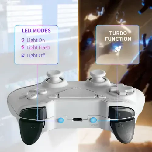 UModazone Wireless Controller for P4/Pro/Slim/PC,Bluetooth Gamepad Remote Joystick with LED Light/Double Shock/Touchpad/Stereo Headphone Jack/Six-axis Motion/Programmable/Turbo,Technology White-WHITE - 6