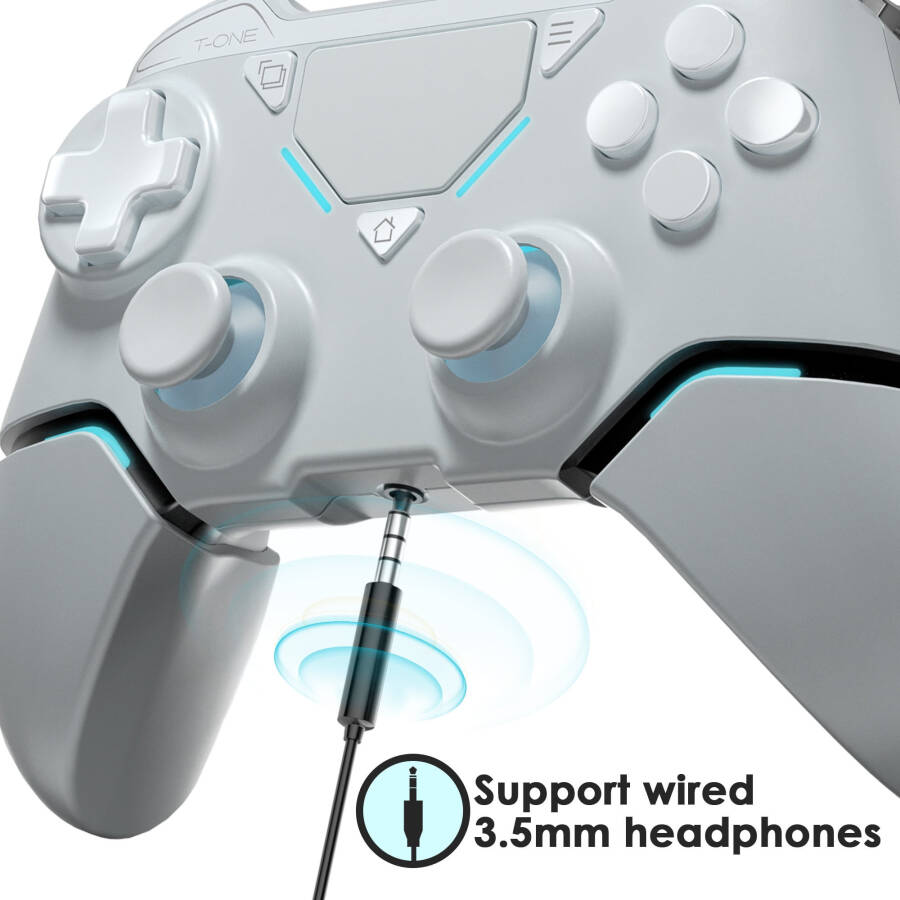 UModazone Wireless Controller for PS4/Pro/Slim/PC,Bluetooth Gamepad Remote Joystick with LED Light/Double Shock/Touchpad/Stereo Headphone Jack/Six-axis Motion/Programmable/Turbo, Technology White - 9