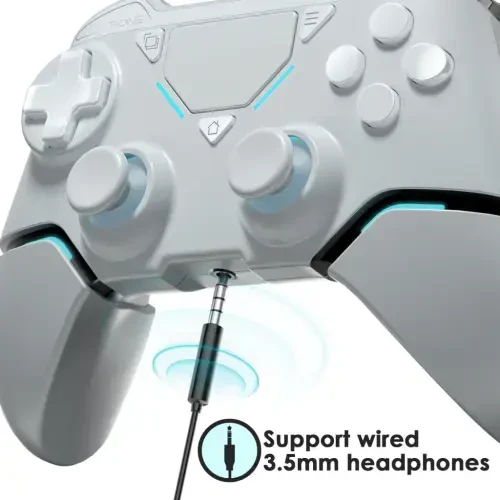 UModazone Wireless Controller for PS4/Pro/Slim/PC,Bluetooth Gamepad Remote Joystick with LED Light/Double Shock/Touchpad/Stereo Headphone Jack/Six-axis Motion/Programmable/Turbo, Technology White - 8