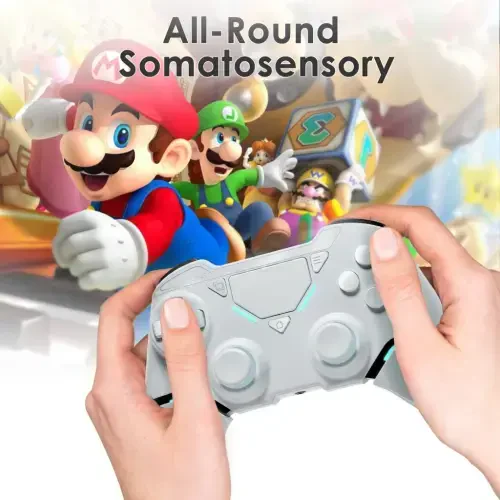 UModazone Wireless Controller for PS4/Pro/Slim/PC,Bluetooth Gamepad Remote Joystick with LED Light/Double Shock/Touchpad/Stereo Headphone Jack/Six-axis Motion/Programmable/Turbo, Technology White - 9