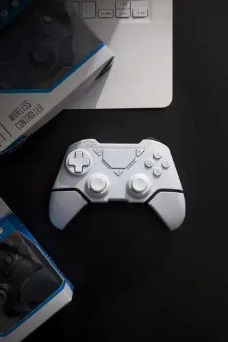 UModazone Wireless Controller for PS4/Pro/Slim/PC,Bluetooth Gamepad Remote Joystick with LED Light/Double Shock/Touchpad/Stereo Headphone Jack/Six-axis Motion/Programmable/Turbo, Technology White - 10