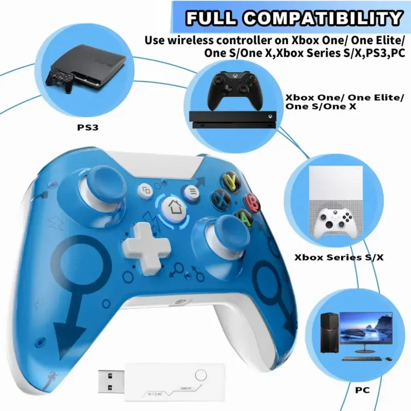 UModazone Wireless PC Controller for Xbox One/One Elite/One S/One X/Series S/Series X/PS3/PC,Xbox 1 Controller Wireless with 2.4G Adapter Dual Vibration, Blue[Need Update]-BLUE - 4