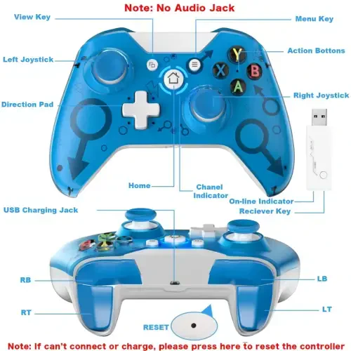 UModazone Wireless PC Controller for Xbox One/One Elite/One S/One X/Series S/Series X/PS3/PC,Xbox 1 Controller Wireless with 2.4G Adapter Dual Vibration, Blue[Need Update]-BLUE - 7