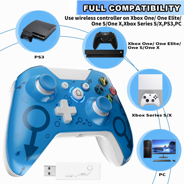 UModazone Xbox One Wireless Controller for Xbox One/One Elite/One S/One X/Series S/Series X/PS3/PC,Xbox 1 Controller Wireless with 2.4G Adapter Dual Vibration, Blue - 13