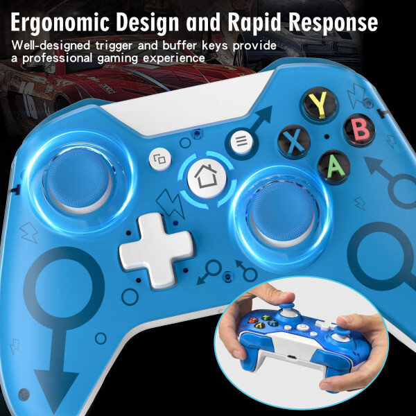 UModazone Xbox One Wireless Controller for Xbox One/One Elite/One S/One X/Series S/Series X/PS3/PC,Xbox 1 Controller Wireless with 2.4G Adapter Dual Vibration, Blue - 14