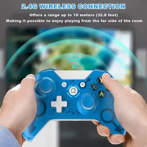 UModazone Wireless PC Controller for PC/PS3,PC Controller Wireless with 2.4G Adapter Dual Vibration, Gray (NOT for Xbox/Xbox One)-BLUE - UMODAZONE (1)