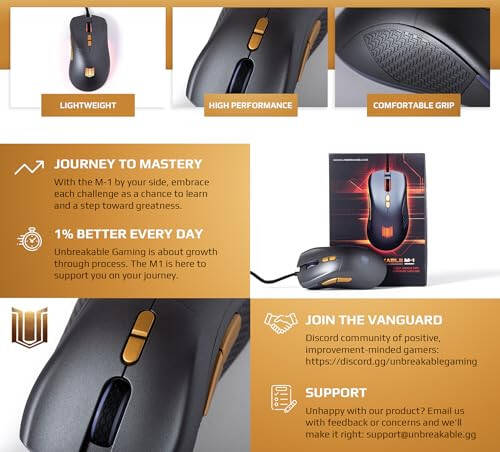 Unbreakable Gaming M-1 Wired Gaming Mouse - High-Performance PC Gaming Mouse with 12,000DPI Adjustable Sensor - Mouse Wired Gaming Accessories for Desk - Ergonomic Light Up Mouse with Side Buttons - 3