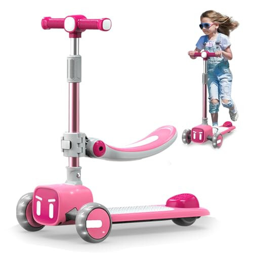 Unbreakable & Never Fall Down 2-in-1 Scooters Kids 3 Wheel Kick Scooter for Boys Girls Ages 3-14, Adjustable Height & Removable Seat, Widened Non-Slip Deck, More Safer for Beginner Toddlers - 1