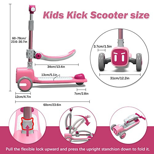 Unbreakable & Never Fall Down 2-in-1 Scooters Kids 3 Wheel Kick Scooter for Boys Girls Ages 3-14, Adjustable Height & Removable Seat, Widened Non-Slip Deck, More Safer for Beginner Toddlers - 4