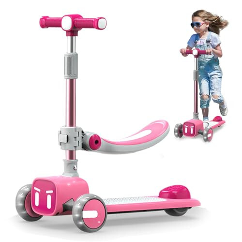Unbreakable & Never Fall Down 2-in-1 Scooters Kids 3 Wheel Kick Scooter for Boys Girls Ages 3-14, Adjustable Height & Removable Seat, Widened Non-Slip Deck, More Safer for Beginner Toddlers 