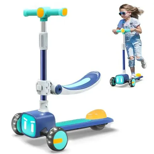 Unbreakable & Never Fall Down 2-in-1 Scooters Kids 3 Wheel Kick Scooter for Boys Girls Ages 3-8, Adjustable Height & Seat, Widened Non-Slip Deck, More Safer for Beginner Toddlers - 1