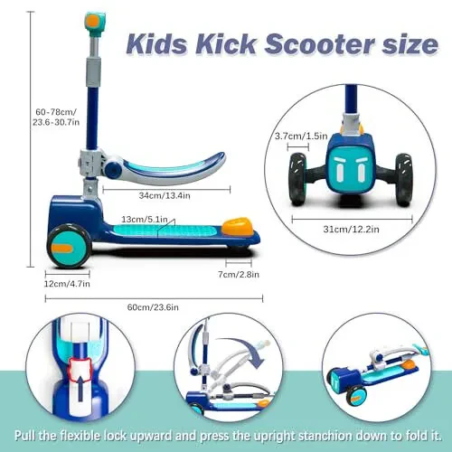 Unbreakable & Never Fall Down 2-in-1 Scooters Kids 3 Wheel Kick Scooter for Boys Girls Ages 3-8, Adjustable Height & Seat, Widened Non-Slip Deck, More Safer for Beginner Toddlers - 4